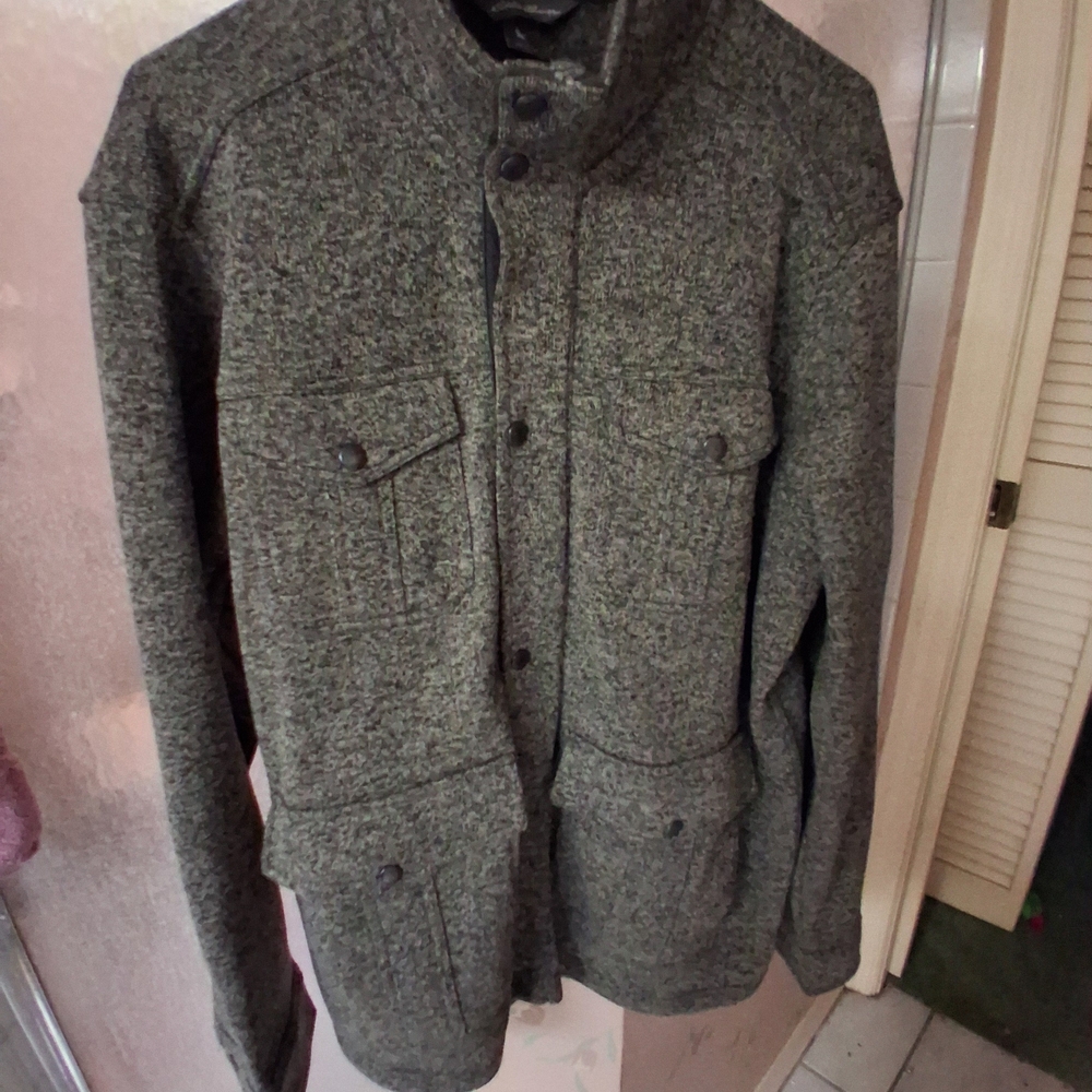 Eddie Bauer Mens Large Gray Heather Fleece Knit Jacket Snap Zipper
